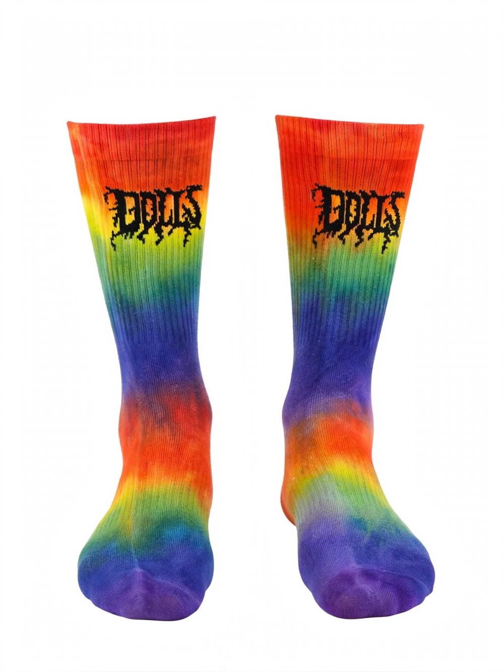 Dolls Kill Rainbow Tie-Dye Crew Socks - Red Orange Yellow Green Blue Purple